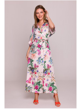 S405 Raštuota suknelė-siaučiamas maksi - spalva