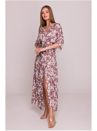 S405 Raštuota suknelė-siaučiamas maksi, modelis 2 - spalva