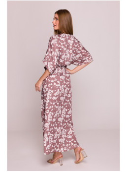 S405 Raštuota suknelė-siaučiamas maksi, modelis 2 - spalva