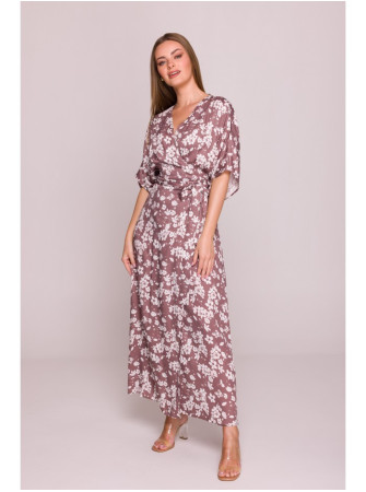 S405 Raštuota suknelė-siaučiamas maksi, modelis 2 - spalva