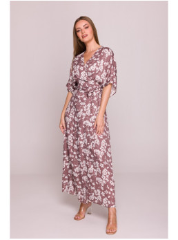S405 Raštuota suknelė-siaučiamas maksi, modelis 2 - spalva