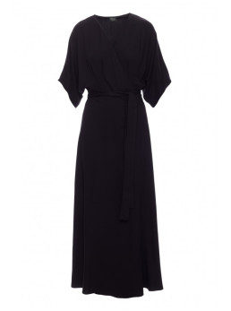S406 Viskozinė suknelė-siaučiamas maksi ilgio modelis - juoda