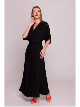 S406 Viskozinė suknelė-siaučiamas maksi ilgio modelis - juoda
