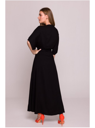 S406 Viskozinė suknelė-siaučiamas maksi ilgio modelis - juoda
