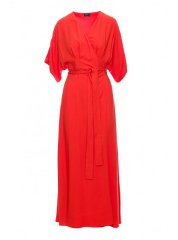 S406 Viskozinė suknelė-siaučiamas maksi ilgio drabužis - koralinė
