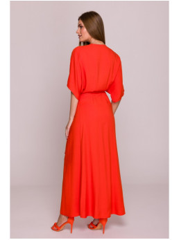 S406 Viskozinė suknelė-sarafanas su klostėmis - koralinė