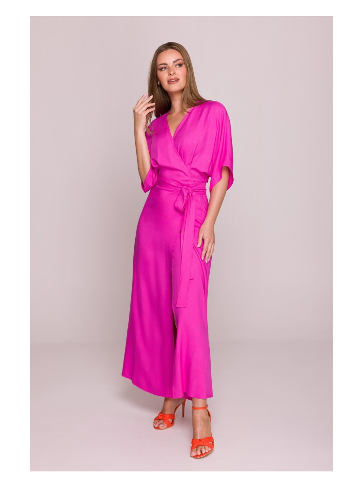 S406 Viskozinė suknelė-siaučiamas maksi ilgio modelis - alyvinė