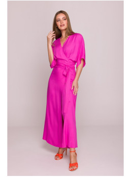 S406 Viskozinė suknelė-siaučiamas maksi ilgio modelis - alyvinė