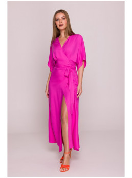 S406 Viskozinė suknelė-siaučiamas maksi ilgio drabužis - alyvinė