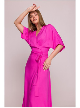 S406 Viskozinė suknelė-siaučiamas maksi ilgio drabužis - alyvinė