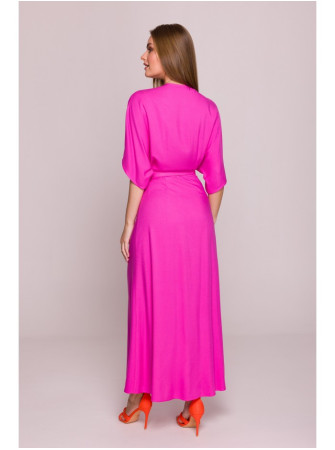 S406 Viskozinė suknelė-siaučiamas maksi ilgio modelis - alyvinė