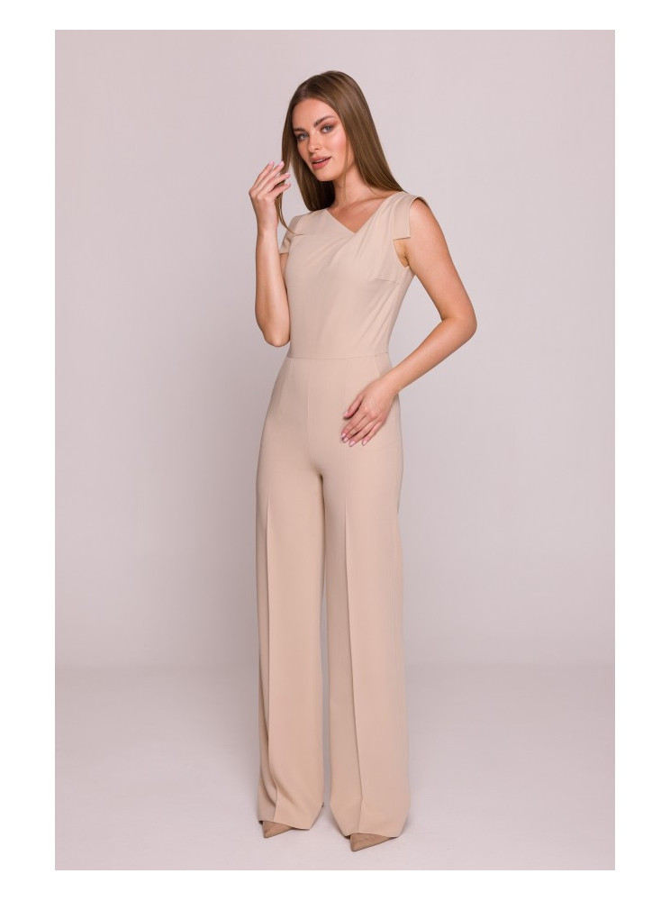 S407 Elegantiškas kombinezonas asimetriška iškirpte - smėlio