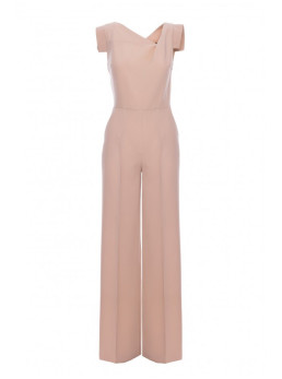 S407 Elegantiškas kombinezonas asimetriška iškirpte - smėlio