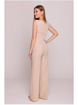 S407 Elegantiškas kombinezonas asimetriška iškirpte - smėlio
