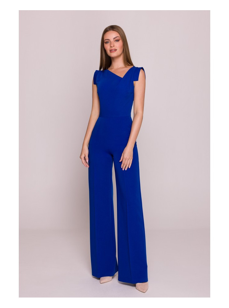 S407 Elegantiškas kombinezonas asimetriška iškirpte - karališka mėlyna
