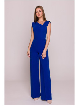 S407 Elegantiškas kombinezonas asimetriška iškirpte - karališka mėlyna