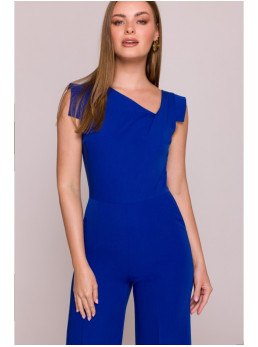 S407 Elegantiškas kombinezonas asimetriška iškirpte - karališka mėlyna