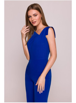 S407 Elegantiškas kombinezonas asimetriška iškirpte - karališka mėlyna