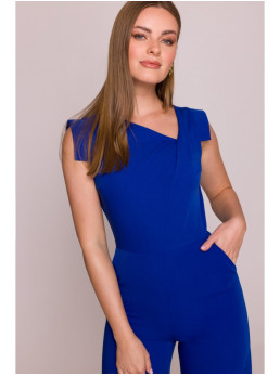 S407 Elegantiškas kombinezonas asimetriška iškirpte - karališka mėlyna