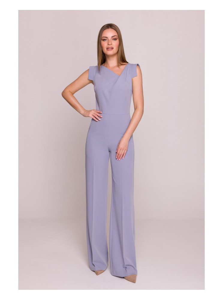 S407 Elegantiškas kombinezonas asimetriška iškirpte - dove grey