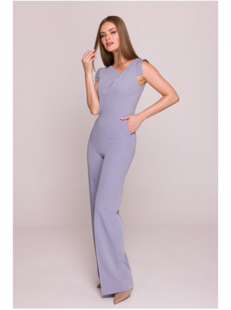 S407 Elegantiškas kombinezonas asimetriška iškirpte - dove grey