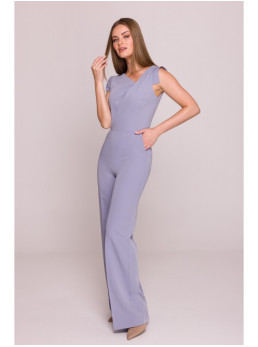 S407 Elegantiškas kombinezonas asimetriška iškirpte - dove grey