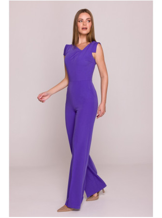 S407 Elegantiškas kombinezonas asimetriška iškirpte - violetinė