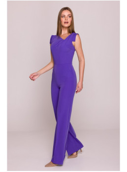 S407 Elegantiškas kombinezonas asimetriška iškirpte - violetinė