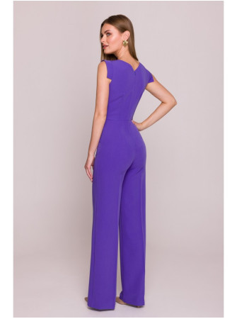 S407 Elegantiškas kombinezonas asimetriška iškirpte - violetinė