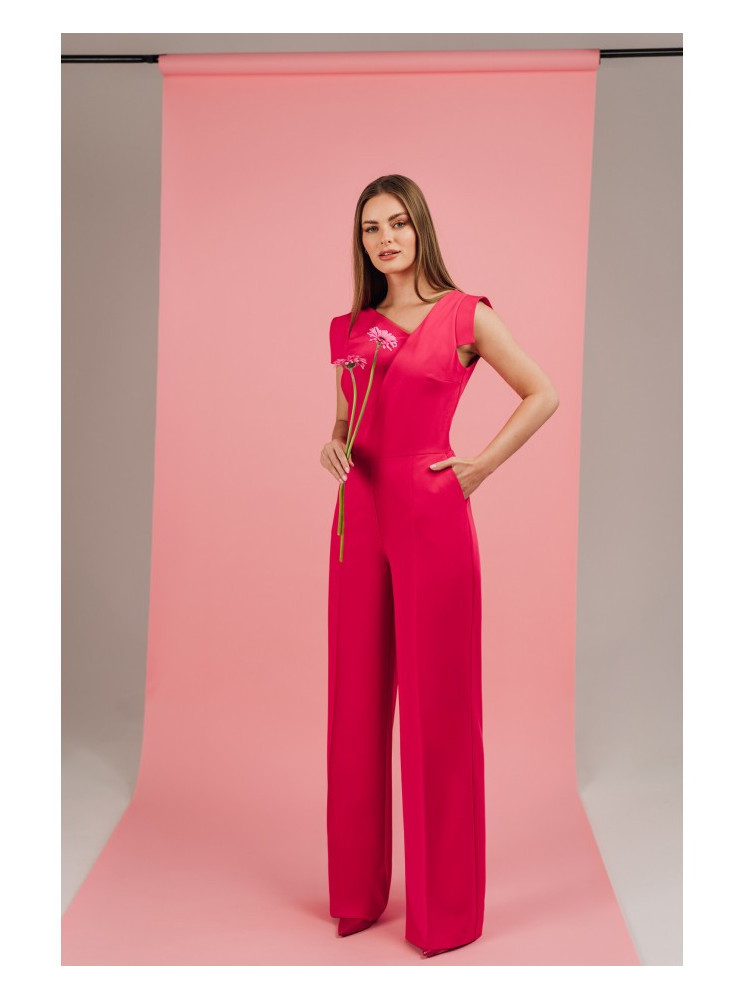 S407 Elegantiškas kombinezonas asimetriška iškirpte - rožinė