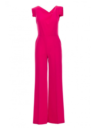 S407 Elegantiškas kombinezonas asimetriška iškirpte - rožinė