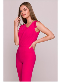 S407 Elegantiškas kombinezonas asimetriška iškirpte - rožinė