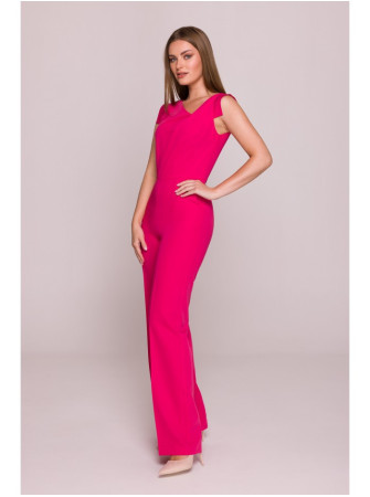 S407 Elegantiškas kombinezonas asimetriška iškirpte - rožinė