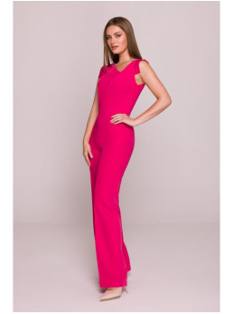 S407 Elegantiškas kombinezonas asimetriška iškirpte - rožinė