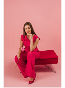 S407 Elegantiškas kombinezonas asimetriška iškirpte - rožinė