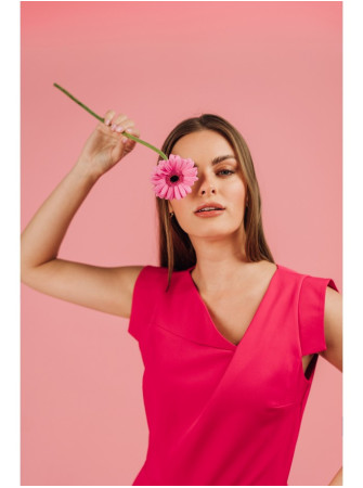 S407 Elegantiškas kombinezonas asimetriška iškirpte - rožinė