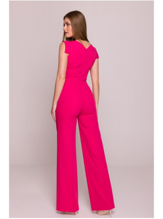 S407 Elegantiškas kombinezonas asimetriška iškirpte - rožinė