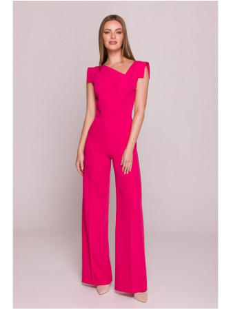 S407 Elegantiškas kombinezonas asimetriška iškirpte - rožinė