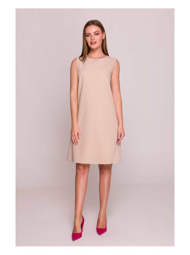 S408 Besiūlė suknelė be rankovių - smėlio