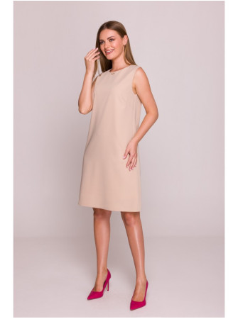 S408 Besiūlė suknelė be rankovių - smėlio
