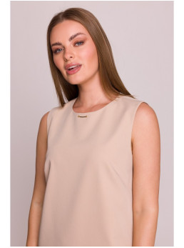 S408 Besiūlė suknelė be rankovių - smėlio