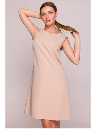 S408 Besiūlė suknelė be rankovių - smėlio
