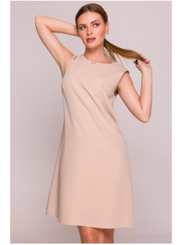 S408 Besiūlė suknelė be rankovių - smėlio