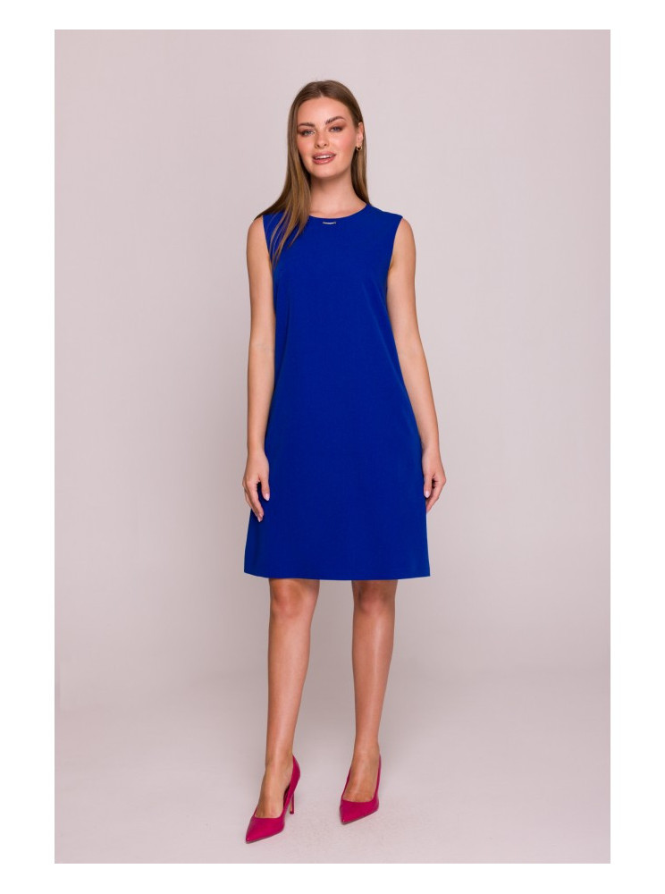 S408 Besiūlė suknelė be rankovių - karališka mėlyna