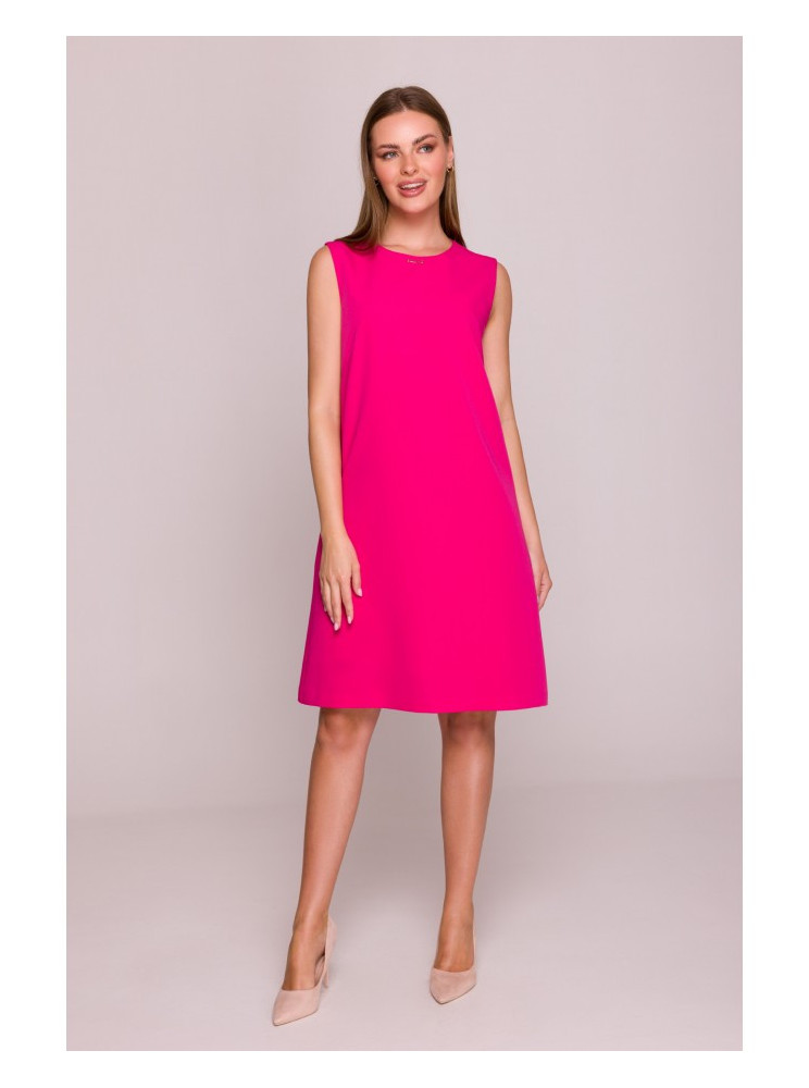 S408 Rožinė tiesaus silueto suknelė be rankovių - rožinė