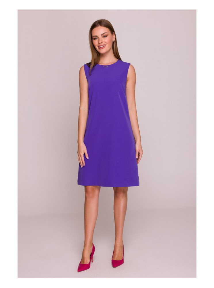 S408 Violetinė tiesaus silueto suknelė be rankovių - violetinė