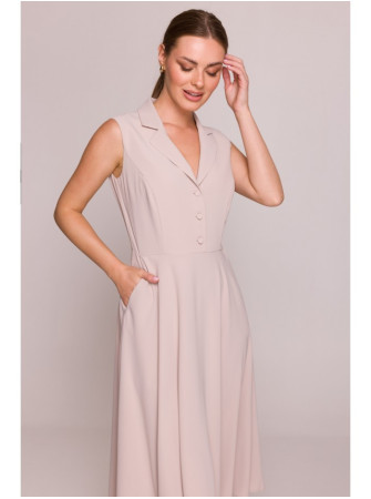 S409 Priglundanti ir platėjanti marškinių tipo suknelė - smėlio