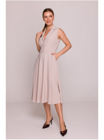 S409 Prigludusi ir platėjanti marškinių tipo suknelė - smėlio