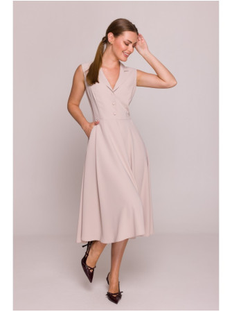 S409 Prigludusi ir platėjanti marškinių tipo suknelė - smėlio