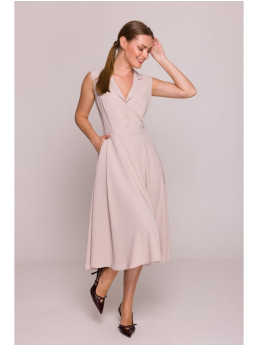 S409 Prigludusi ir platėjanti marškinių tipo suknelė - smėlio